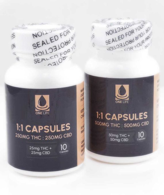 One Life Soft Gel Capsules – THC Capsules – 1:1 (500mg THC : 500mg CBD)