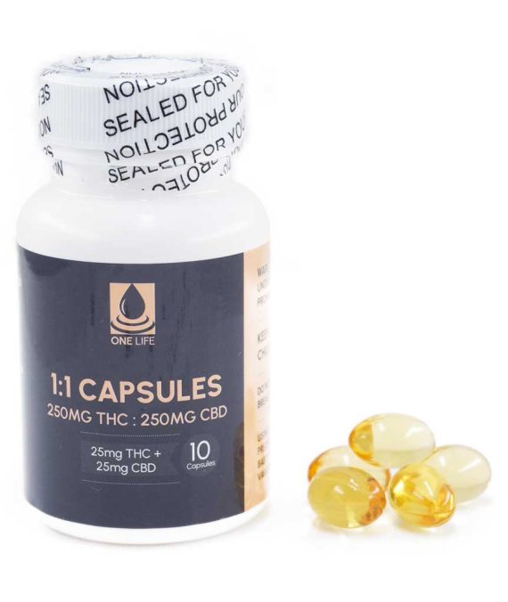 One Life Soft Gel Capsules – THC Capsules – 1:1 (250mg THC : 250mg CBD)