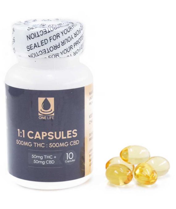 One Life Soft Gel Capsules – THC Capsules – 1:1 (500mg THC : 500mg CBD)