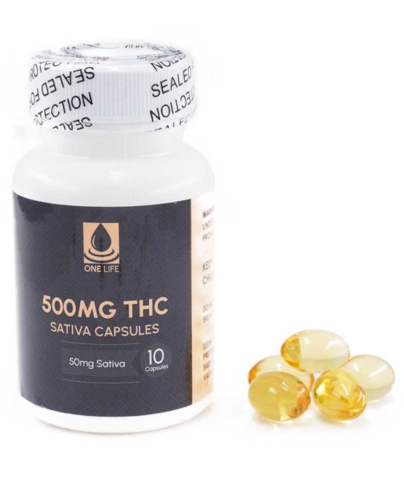 One Life Soft Gel Capsules – THC Capsules – Sativa 500mg