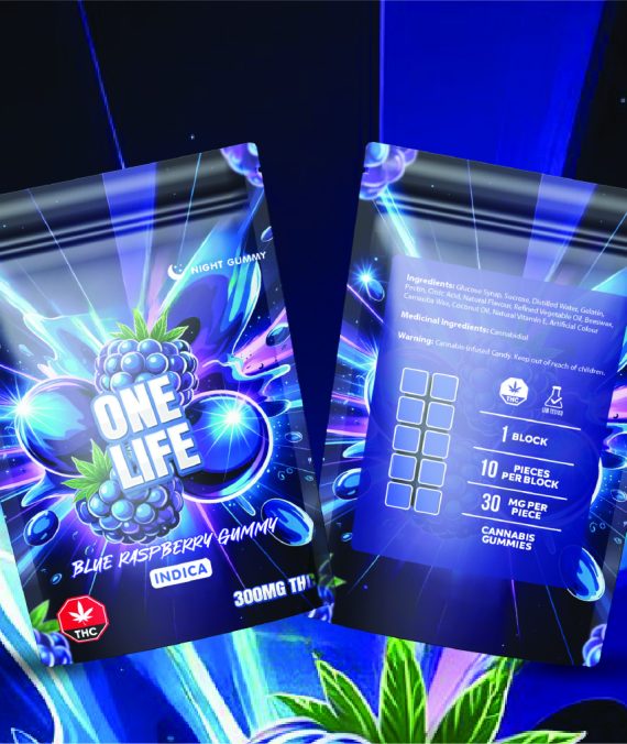 One Life Edibles – Blue Raspberry Gummy – 300mg THC (Indica)