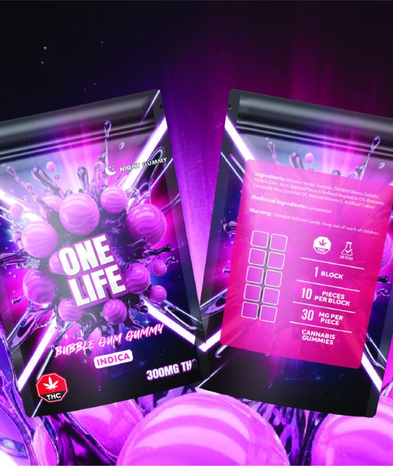 One Life Edibles – Bubble Gum Gummy – 300mg THC (Indica)