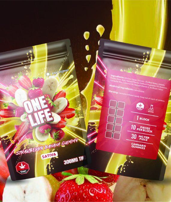 One Life Edibles – Strawberry Banana Gummy – 300mg THC (Sativa)