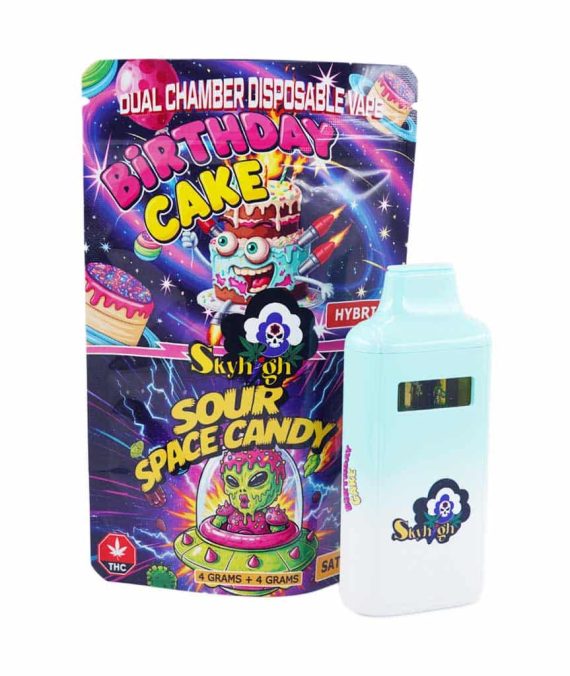 Sky High Extract – Dual Chamber Vape – Birthday Cake (Hybrid) + Sour Space Candy (Sativa) – (4 Grams + 4 Grams)
