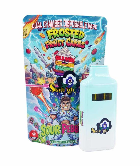 Sky High Extract – Dual Chamber Vape – Frosted Fruit Cakes (Indica) + Sour Pebbles (Sativa) – (4 Grams + 4 Grams)