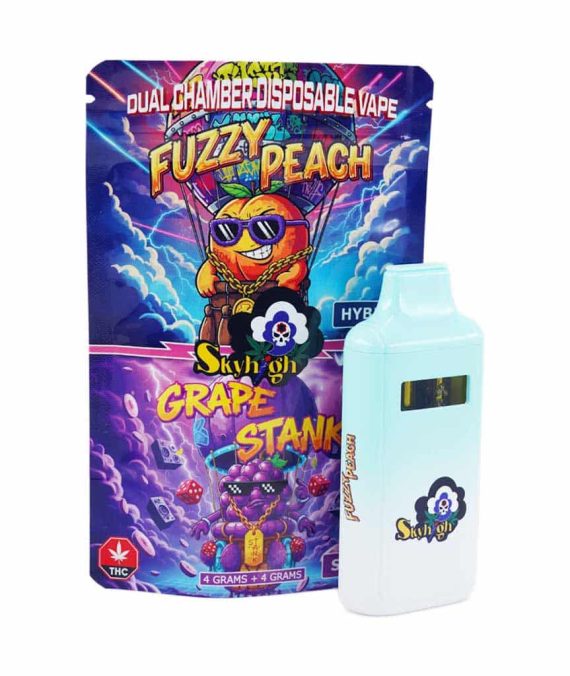 Sky High Extract – Dual Chamber Vape – Fuzzy Peach (Hybrid)+ Grape Stank (Sativa) – (4 Grams + 4 Grams)